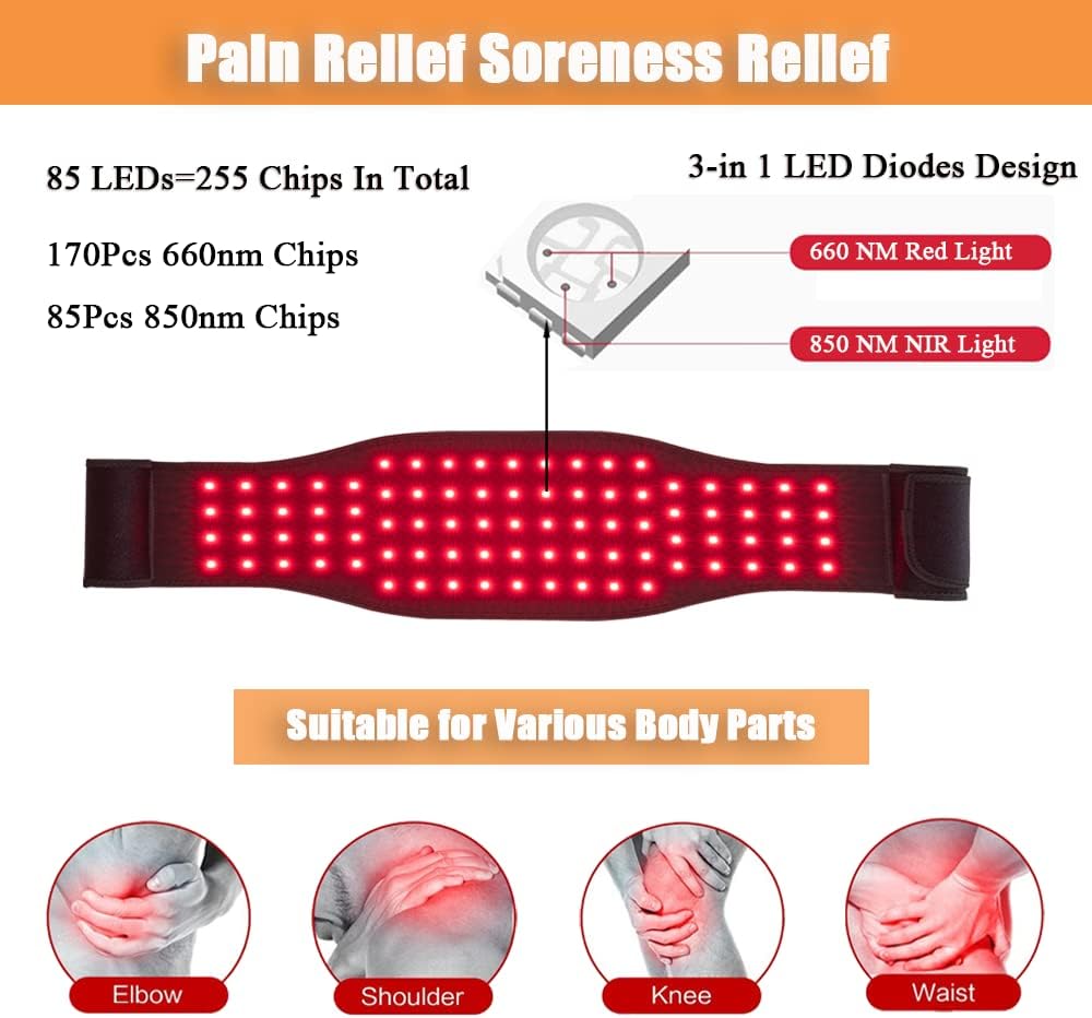 Nuova cintura per terapia della luce rossa vicino agli infrarossi Due modalità Luce lampeggiante 130X28 cm Cuscinetti di grandi dimensioni Avvolgimento indossabile per alleviare il dolore Perdita di peso