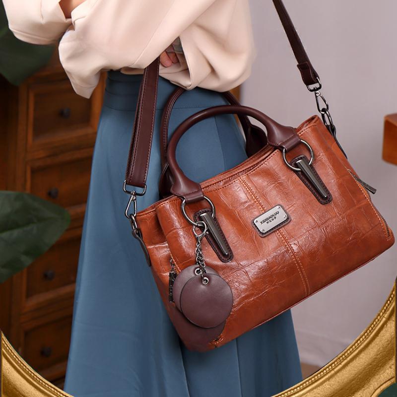 Autumn Winter New Women's Handbag Fashion Contrasting Color PU Leather Messenger Bag Retro European American Style Horizontal Square Ladies Boston Bag