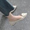 New soft leather pointed leather shoes autumn low heel light mouth black thick heel single shoes