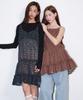 Opening Sunshine Frill Shirred Dot Mini Dress Black