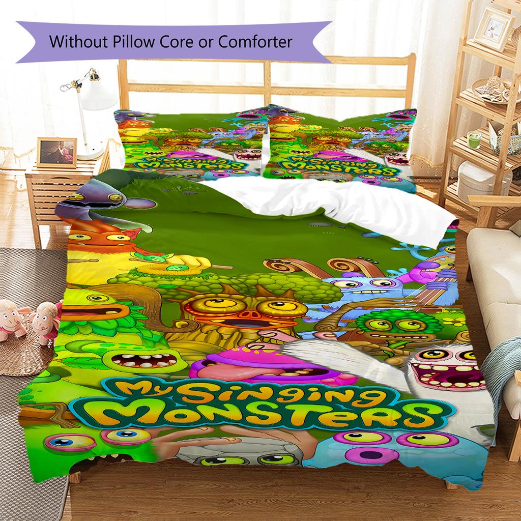 My Singing Monsters Pattern Bedding,Quilt Set Quilt Cover Pillowcase Home Birthday Gift (1 * Duvet Cover + 2 * Pillowcase, Without Core)