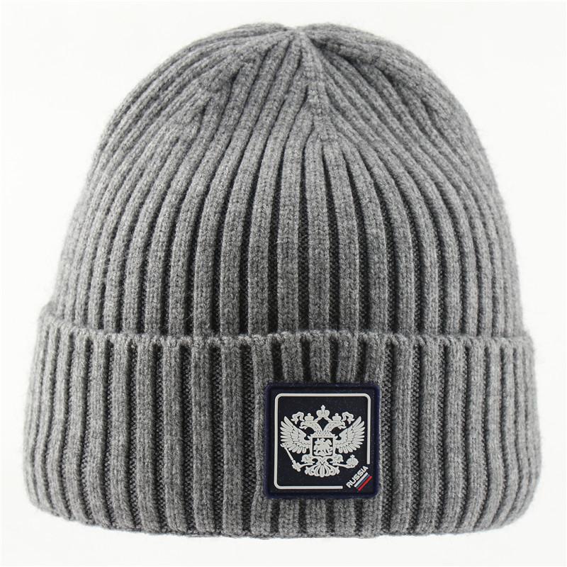 

2025 новые мужские и женские осенне-зимние вязаные шапки, шапки-дыни, лыжные шапки с российским двуглавым орлом, термошапки one size fits all серый