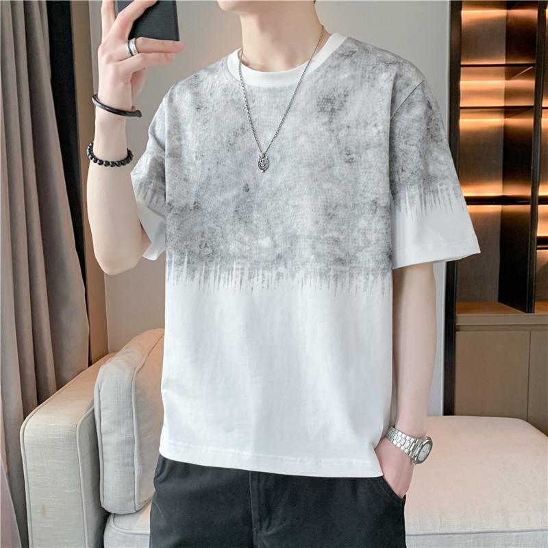 Men's Summer Short-sleeved T-shirt Round Neck Half-sleeved Bottoming Shirt Printed Plus Size Men's M-8XL