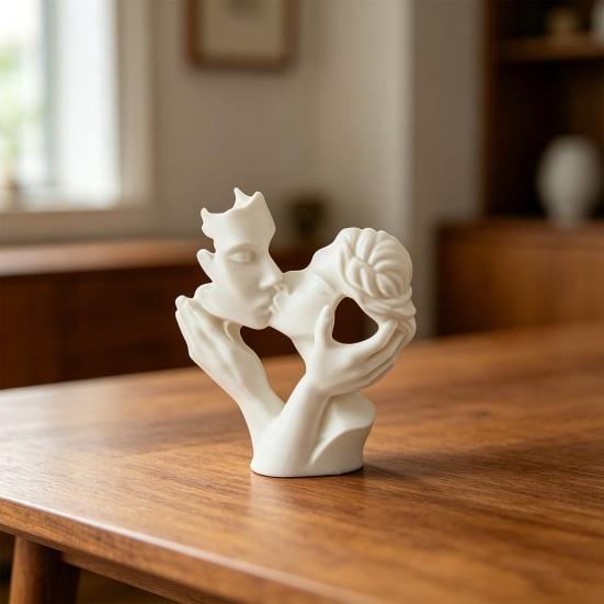3D Printed Kissing Couple Figurine, Romantic Hollow-out Statue with Wide Solid Stable Base, Modern Minimalist Ornament for Bedroom Living Room