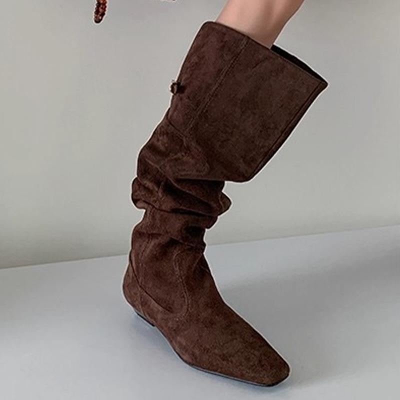 Fashion Flats Women High Boots Suede Cozy Designer Shoes Fashion Dress Knee High Woman Boots 2025 Winter Brand Goth Mujer Chelsea Botas