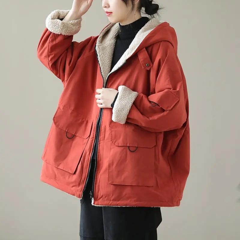 Women Loose Leisure Hooded Coat Women's Tide Ins Autumn Winter Cotton-Padded Jacket Female New Cotton-Padded Jacket