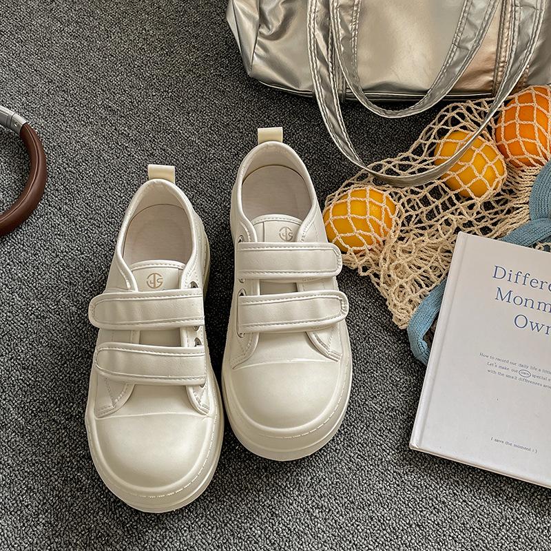 Classic White Round Head Velcro Platform White Shoes Women's Spring Lightweight Board Shoes