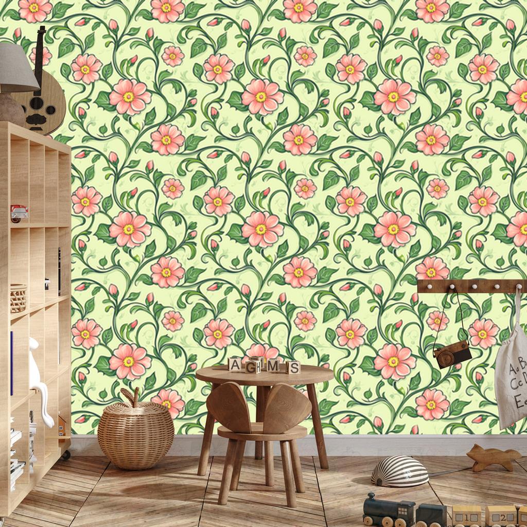 Lime and Green Flowers Wallpaper for Living Room and Bedroom 50x1000