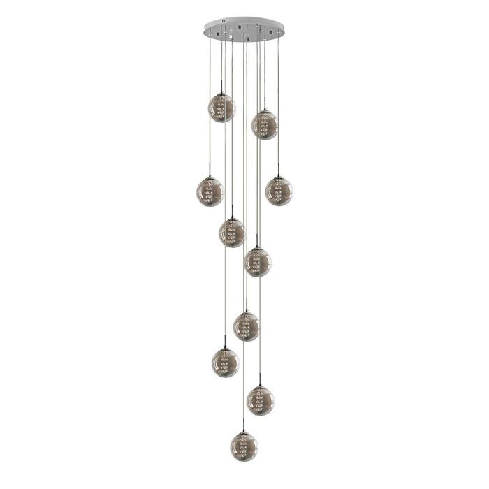 Lampe suspendue - NETTLIFE - 10 lampes - Réglable en hauteur - Verre gris - Diam. 41 cm