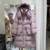 Winter New Down Jacket Women's Medium and Long Over-knee Thickened Warm Hooded Jacket Pinghu