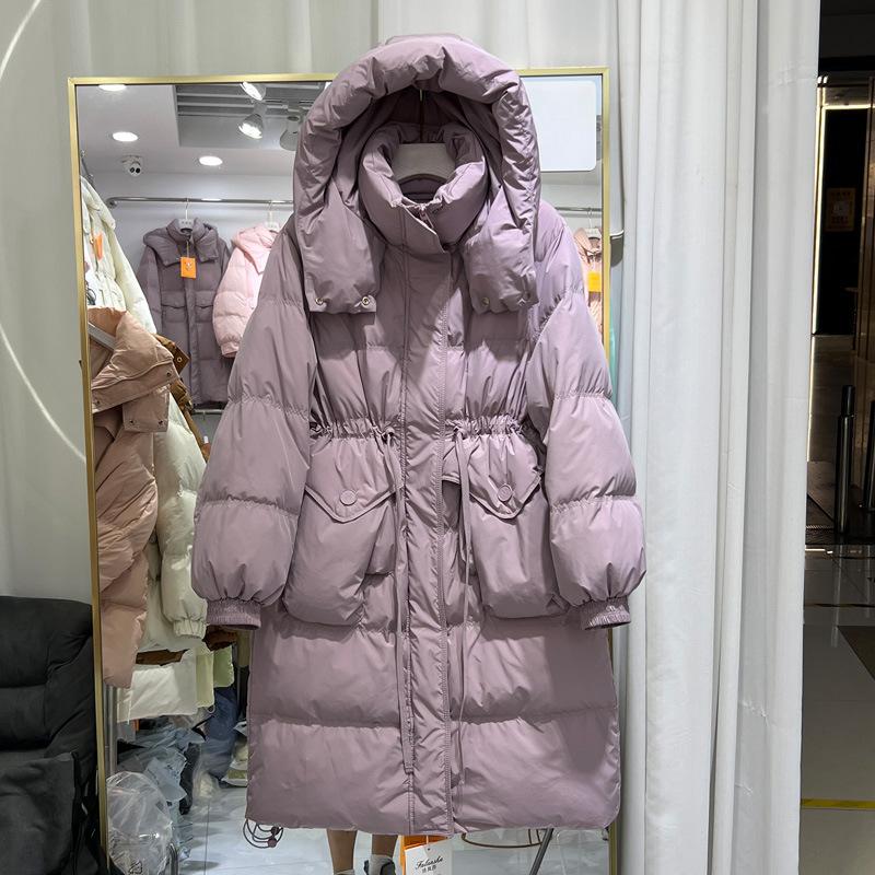 Winter New Down Jacket Women's Medium and Long Over-knee Thickened Warm Hooded Jacket Pinghu