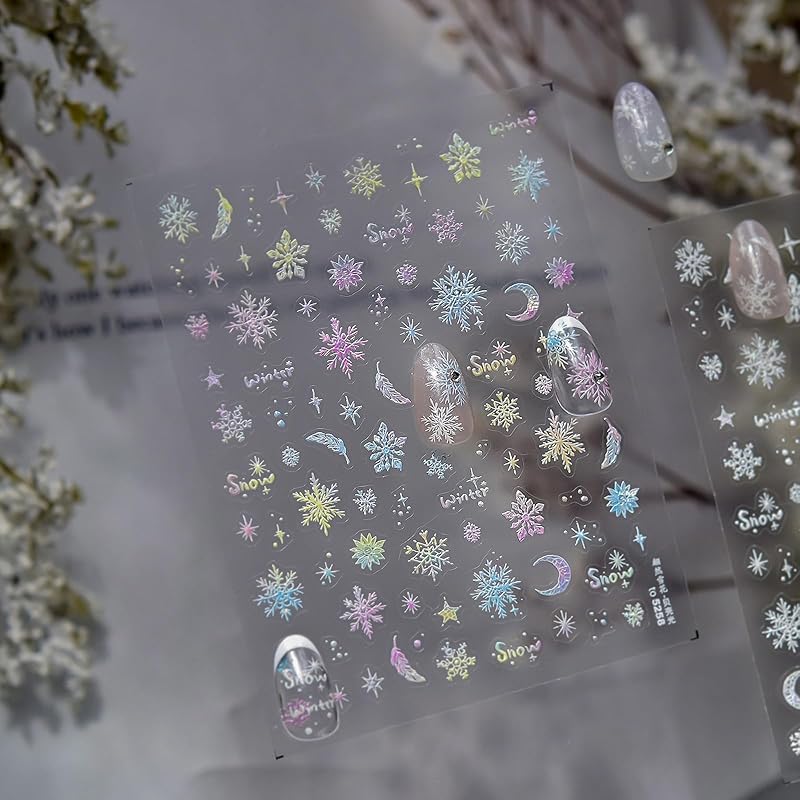 Winter Snowflake Nail Art Stickers, 3D Embossed Exquisite Snowflake Nail Decals Self-Adhesive Christmas Craft Nails Accessories for Women Girls DIY