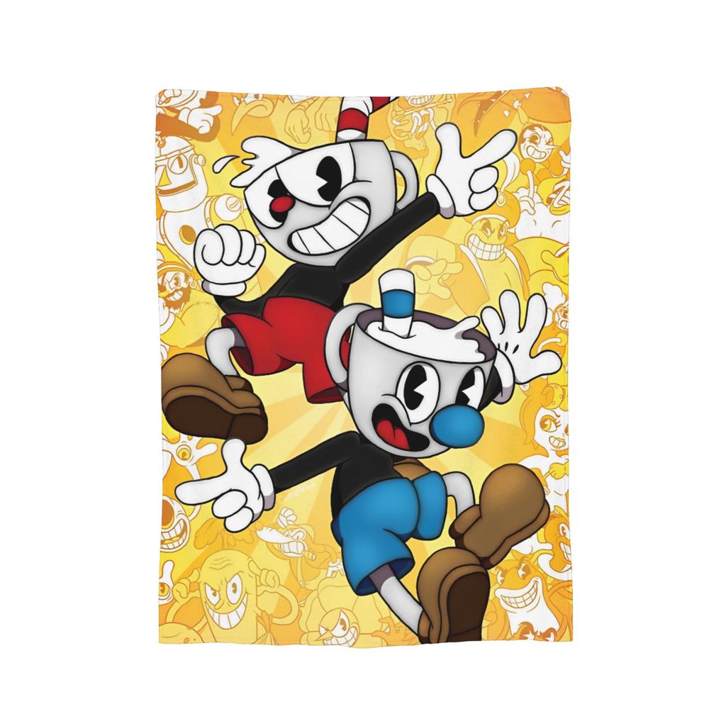 Cartoon Cuphead and Mugman Game Blanket Flannel Decoration   Multifunction Throw Blankets for Bedding Travel Bedspread