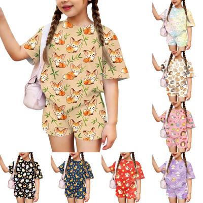Kids Casual Short Sleeve Top and Shorts Set Animal Print Lightweight Comfortable Summer Outfit for Boys and Girls Soft Fabric