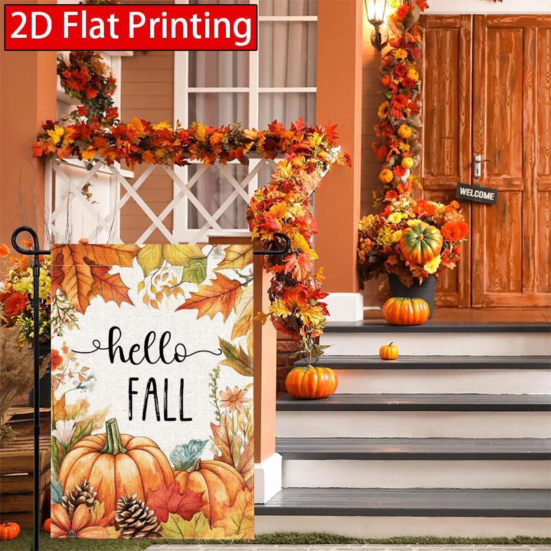 2D Flat, 2D Flat,Thanksgiving Pumpkin Maple Leaf Hazelnut Autumn Garden Flag Outdoor Garden Flag, Double-Sided Home Decoration Courtyard Decoration O