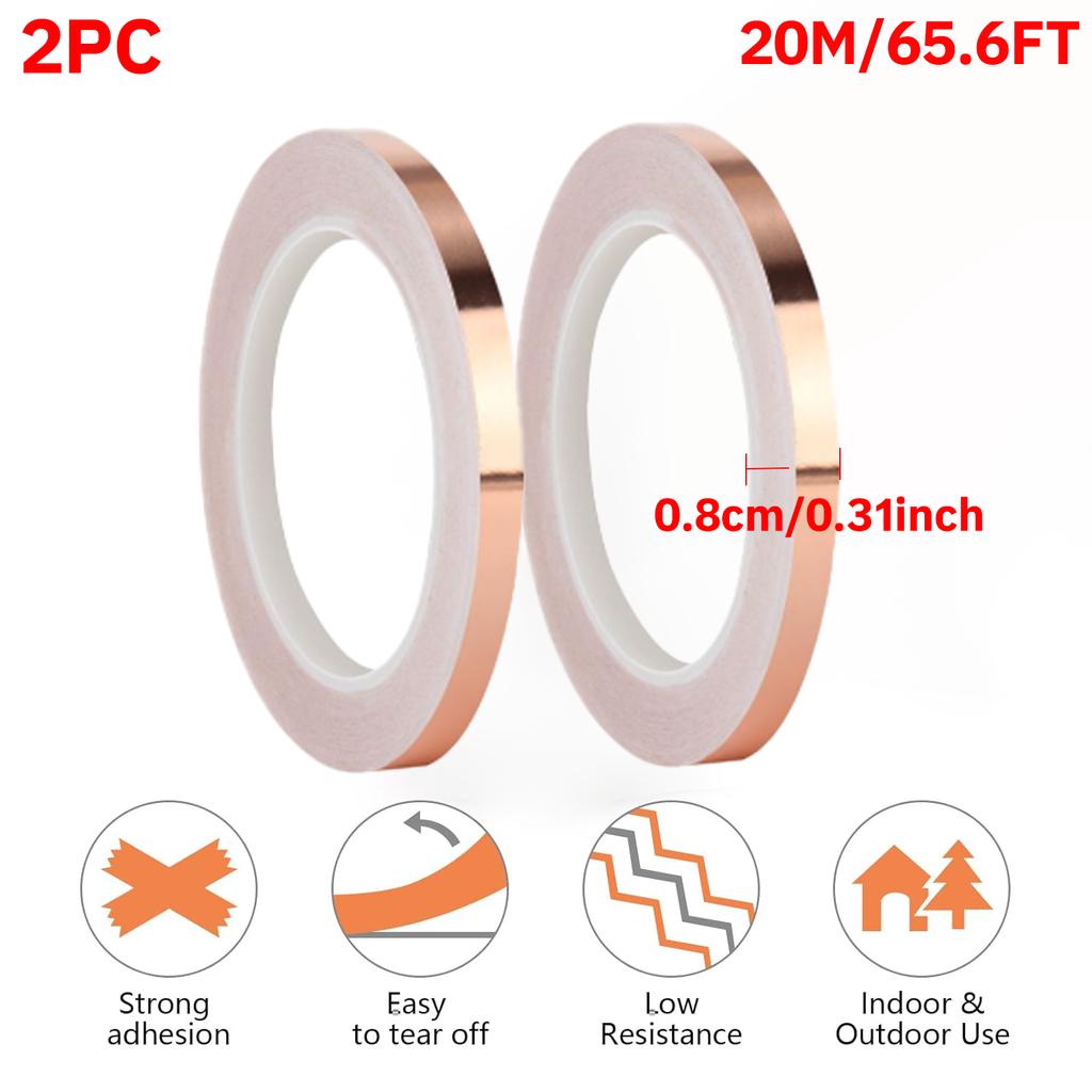 Copper Tape Double-Sided Conductive Copper foil tape for Stained Glass Conductive Tape for Guitar EMI Shielding Crafts