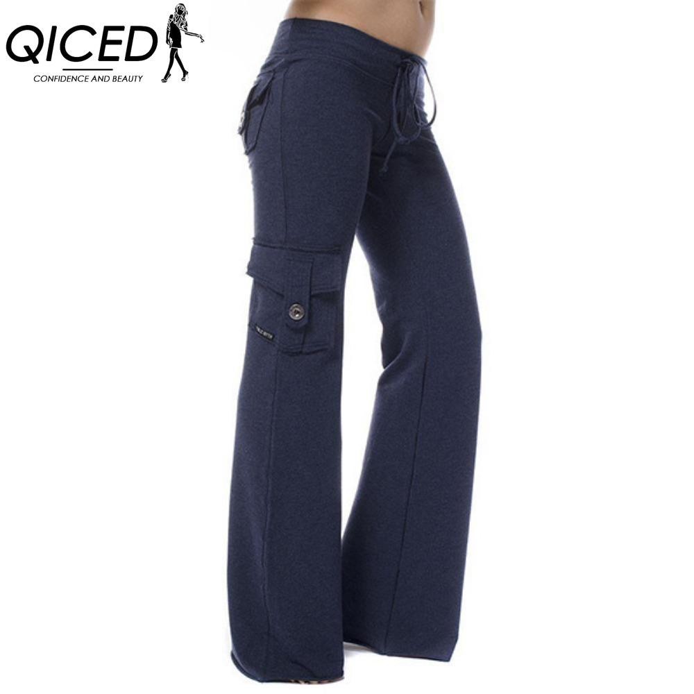 QICED Women's Fashion Casual Solid Color Print Pants & Capris
