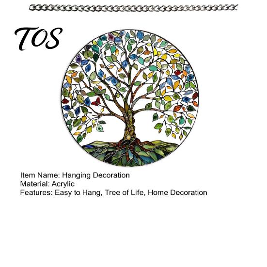 Round Hanging Ornament Tree of Life Sign, Stained Glass Acrylic Suncatcher Sun Resistant Decoration, Window Wall for Indoor Outdoor Decoration