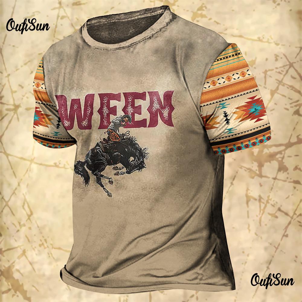 Men's Vintage T-shirts Cowboy Design Western America Tops 3D Printed O-Neck Oversized T-shirt Short Sleeve Streetwear