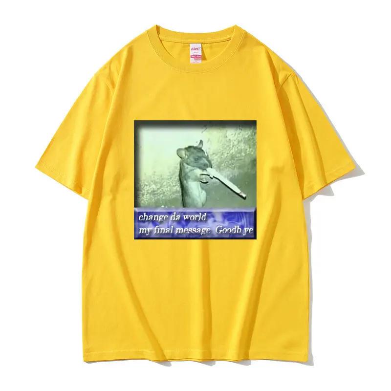 Streetwear Change Da World Rat Meme Print Cotton TShirt 2026 Summer Sport Casual Breathable Unisex Plus Size Tops Y2k