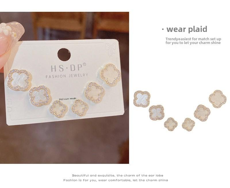 Damen-Ohrring-Set mit vierblättrigem Kleeblatt und Zirkonia – S925 Silber, stilvoll und schlicht