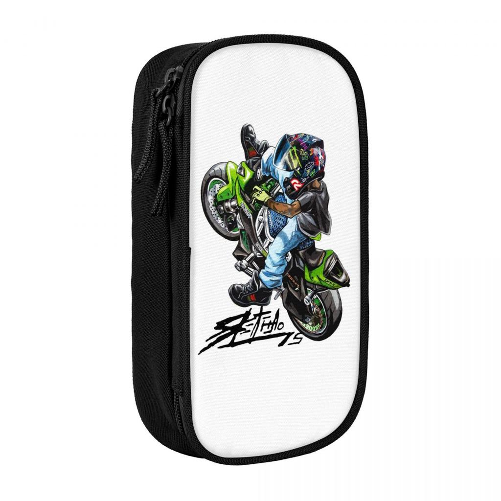 Custom Cartoon Motorcycle Kawaii Pencil Case Boy Girl Large Capacity Extreme Sports Mobile Bike Pencil Box School Supplies