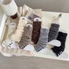 Female Autumn New Solid Color All Match Knit Show Thin Button Step Foot Pile Socks