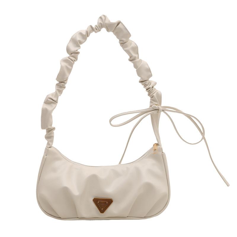 Trendy Pu Pleated Bow Cloud Bag Shoulder Bag With Zip Closure For Use Casual