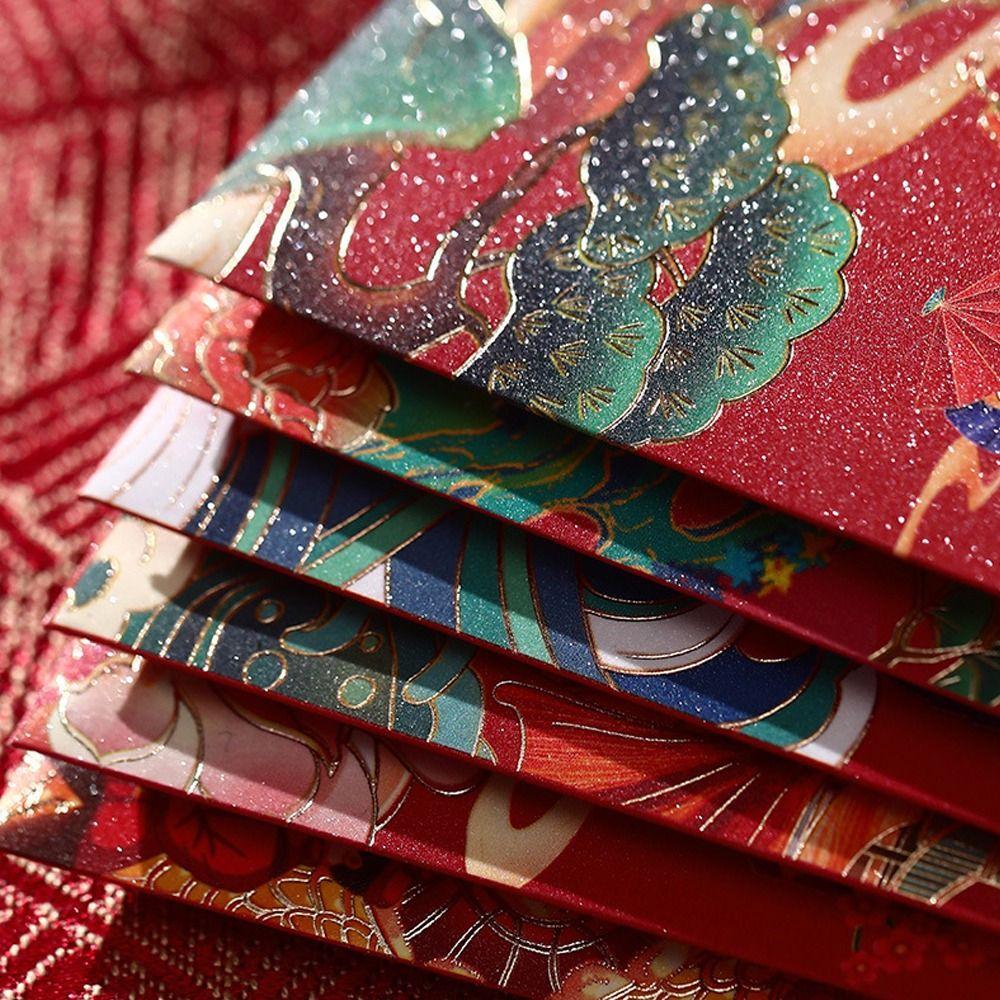 6pcs Traditional New Year Red Envelopes Hongbao Good Luck Red Pocket Money Packet  Bonus