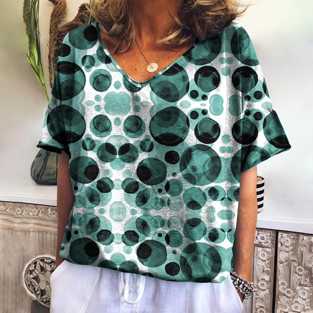 

Женские футболки с принтом в горошек, топы с V-образным вырезом, модная женская одежда в стиле Харадзюку, цветные футболки с принтом L, свободные повседневные футболки большого размера 4XL