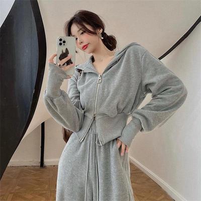 Chic Early Autumn Women's Hooded Sweatshirt and Pants Set #867: Trendy Casual Sportswear Two-Piece Suit