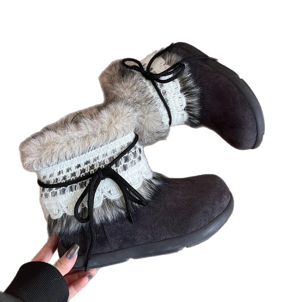 Retro casual versatile snow boots for women's autumn and winter new thick-soled fluffy plush thickened warm large cotton shoes