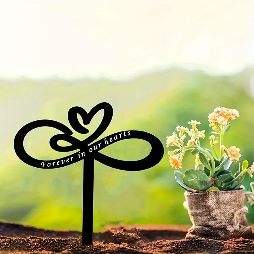1pc Metal Inlay Memorial Garden Stake, "Forever In Our Hearts" Gravestone Tribute, Outdoor Yard Tribute Iron Grave Marker