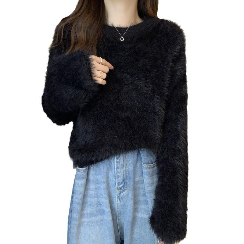 Krátký jednobarevný pulovr pro ženy podzimní a zimní temperament pletený svetr top