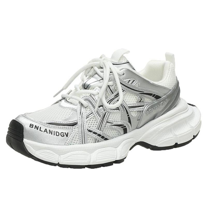 

2024 New Women Sneakers Flats Platform Shoes Patchwork Thick Bottom Soft Leather Round Toe Casual Ladies Sneakers 35 срібний