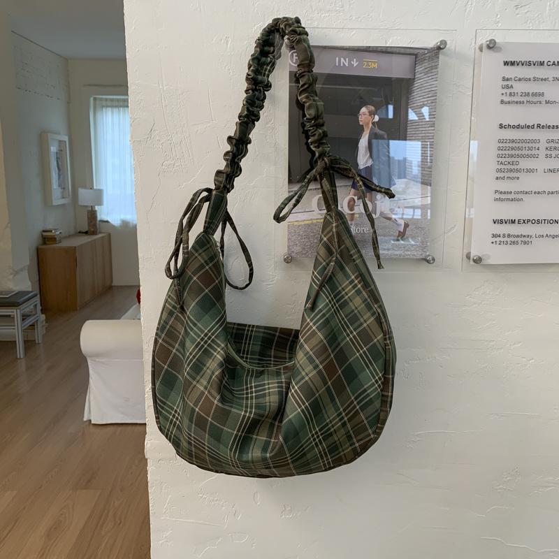 

Plaid bag bag 2025 new Korean casual lazy style shoulder armpit bag large capacity fashion tote bag 49*9*27 зелёный