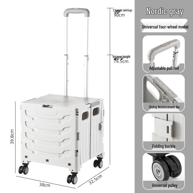 Younai Lightweight Portable Folding Shopping Cart with Trailer Trolley for Home Use