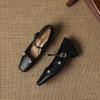 Krazing Pot Microfiber Square Toe Thick Med Heels Spring Summer Shoes Big Size 43 Flowers Decoration Women Office Lady Pumps