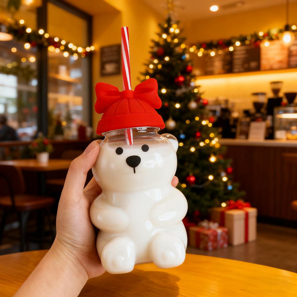 Bär Strohbecher Niedlicher Bär Glasbecher Haushalts Saft- & Getränkebecher