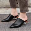 Fashion NEW Summer Women Mules Cowhide Shoes for Women Cover Toe Chunky Heel Slippers Square Toe High Heels Crystal Heel Women Sandals