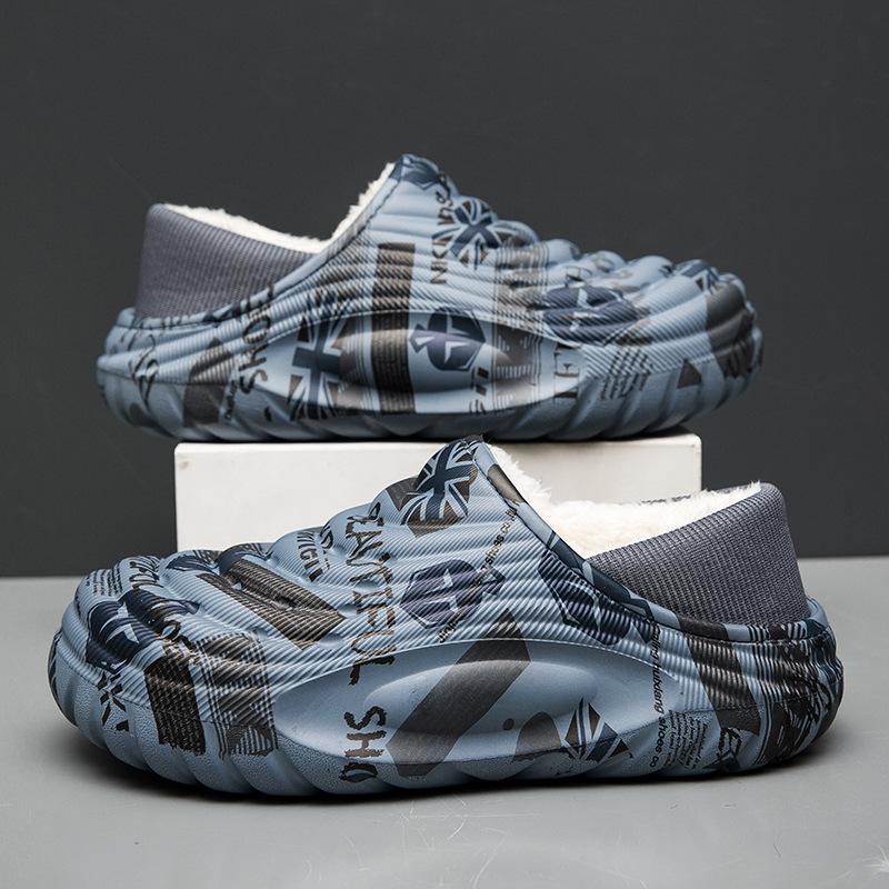 

Large size non-slip cotton slippers for outer wear, warm at home, velvet winter slippers, thick-soled cotton shoes. 46-47 синій