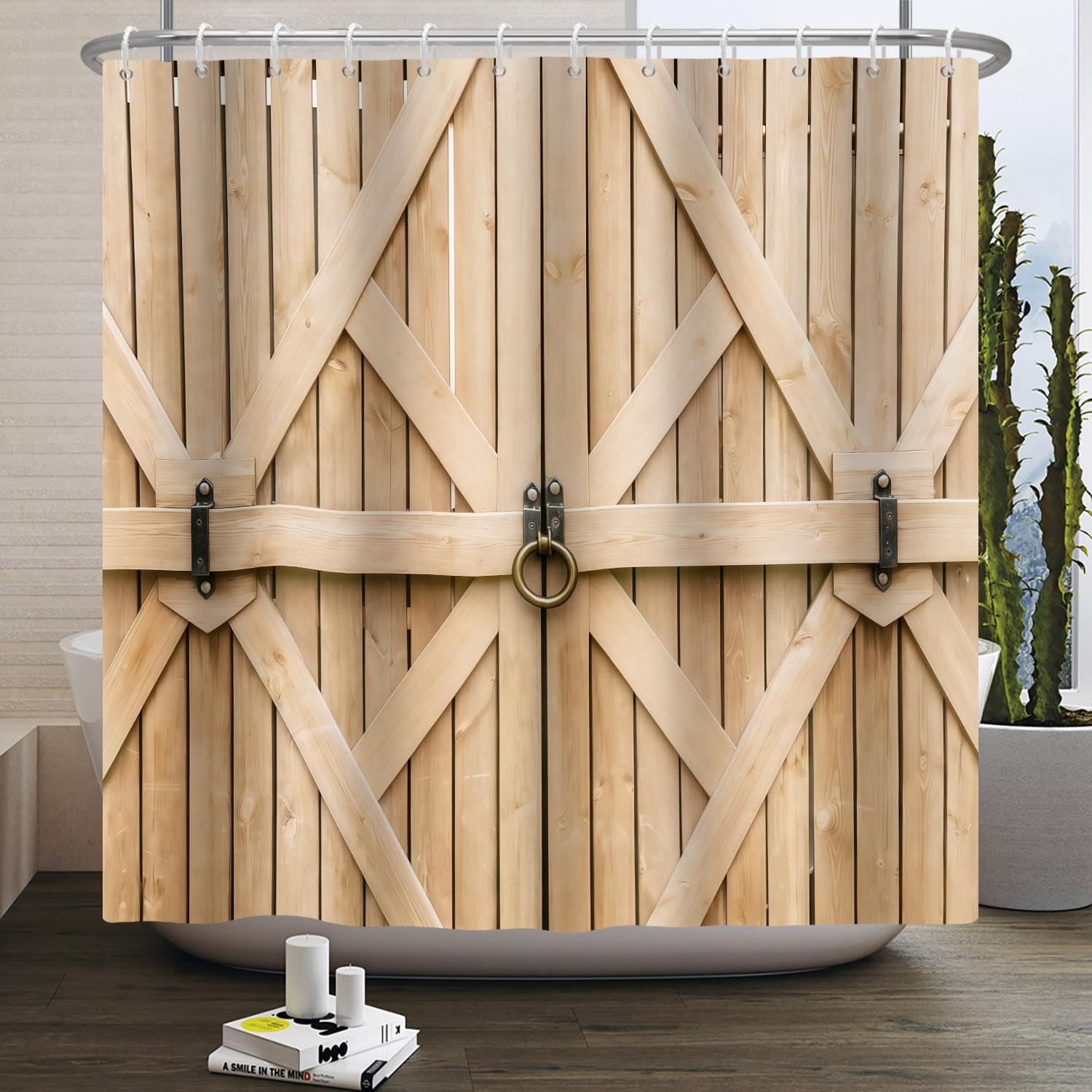 

Western Cowboy Theme Bathroom Shower Curtain Barn Wooden Door Decor Waterproof Bathroom Curtain With Hooks Polyester Curtains W60H190(CM)-1 Pcs