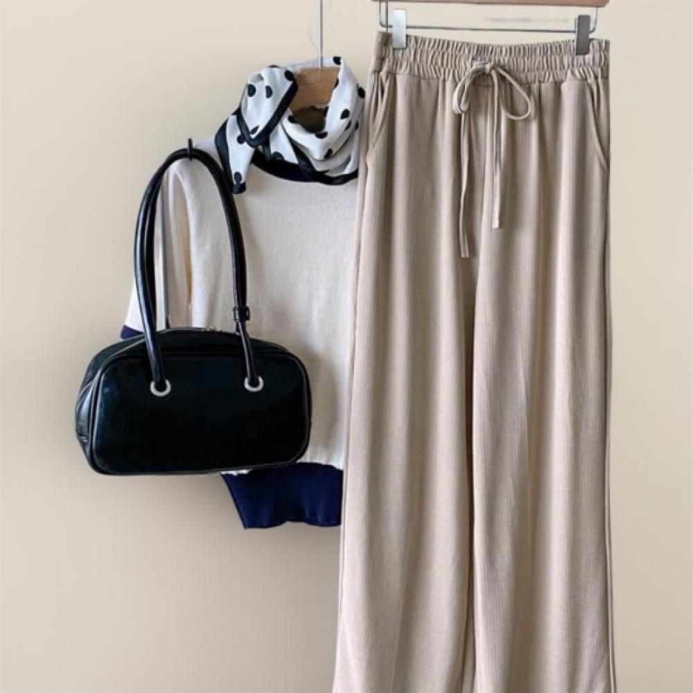 New ArrivalS Open Run Women S Span Banding waiSt Wide Long pantS Solid Color 100