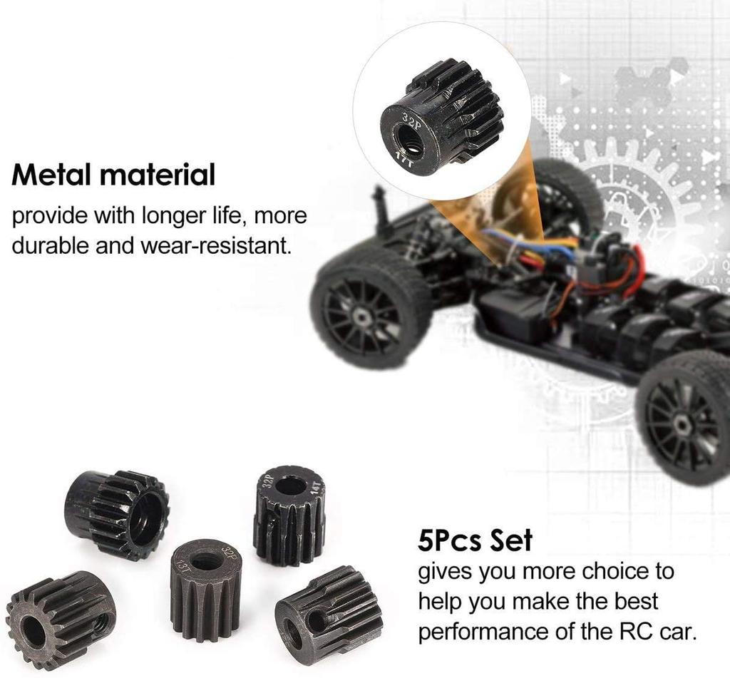 Gear Pinion Set 13T-17T 48DP – For 1:10 RC Brushless Motor – Durable Metal – Compatible with Monster Trucks, Buggies, Trucks – Black