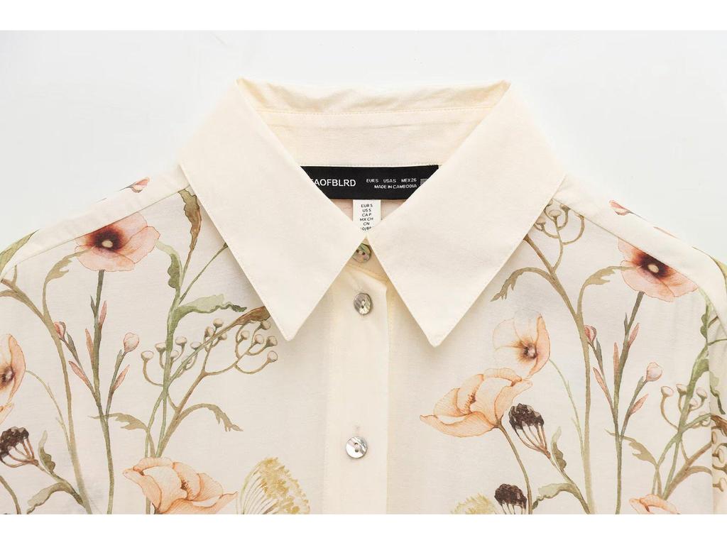 2025 Women's European & American Floral Long Sleeve Shirt and Pants Set