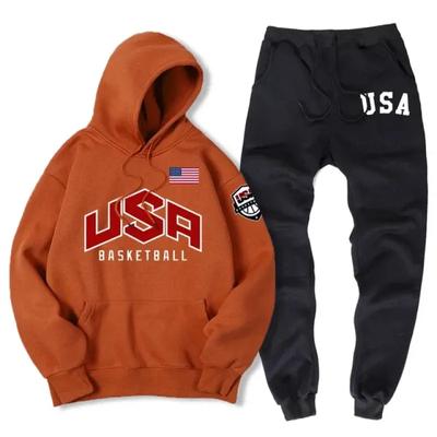 USA koszykówka ulica drukowana odzież sportowa dres męski ciepły zestaw dwuczęściowy luźna bluza z kapturem bluza zestaw spodni bluza z kapturem