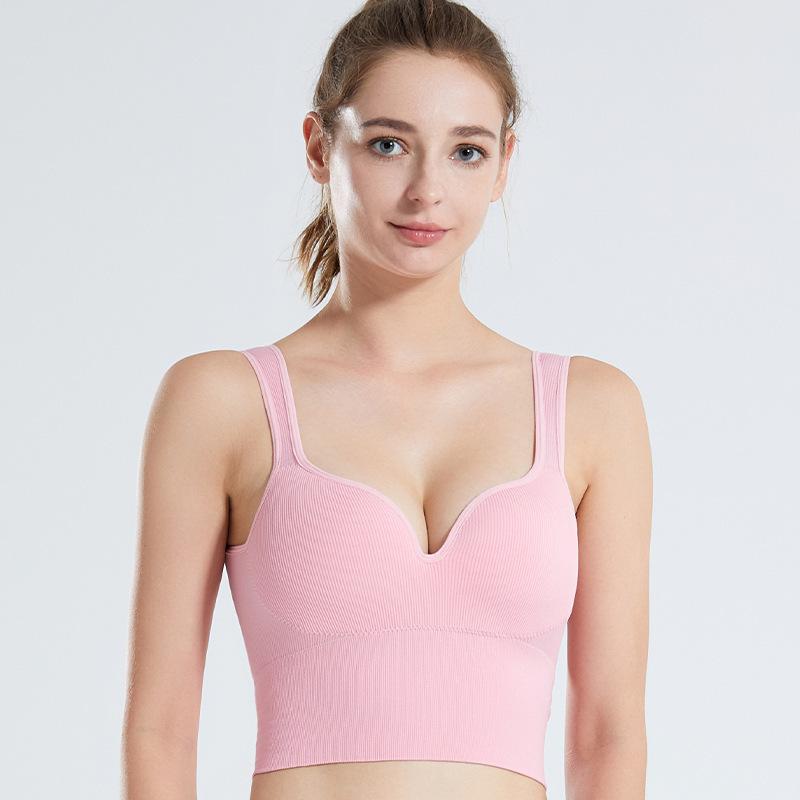 Sports underwear women's shockproof and anti-sagging gathering fitness cup integrated beauty back yoga vest wholesale