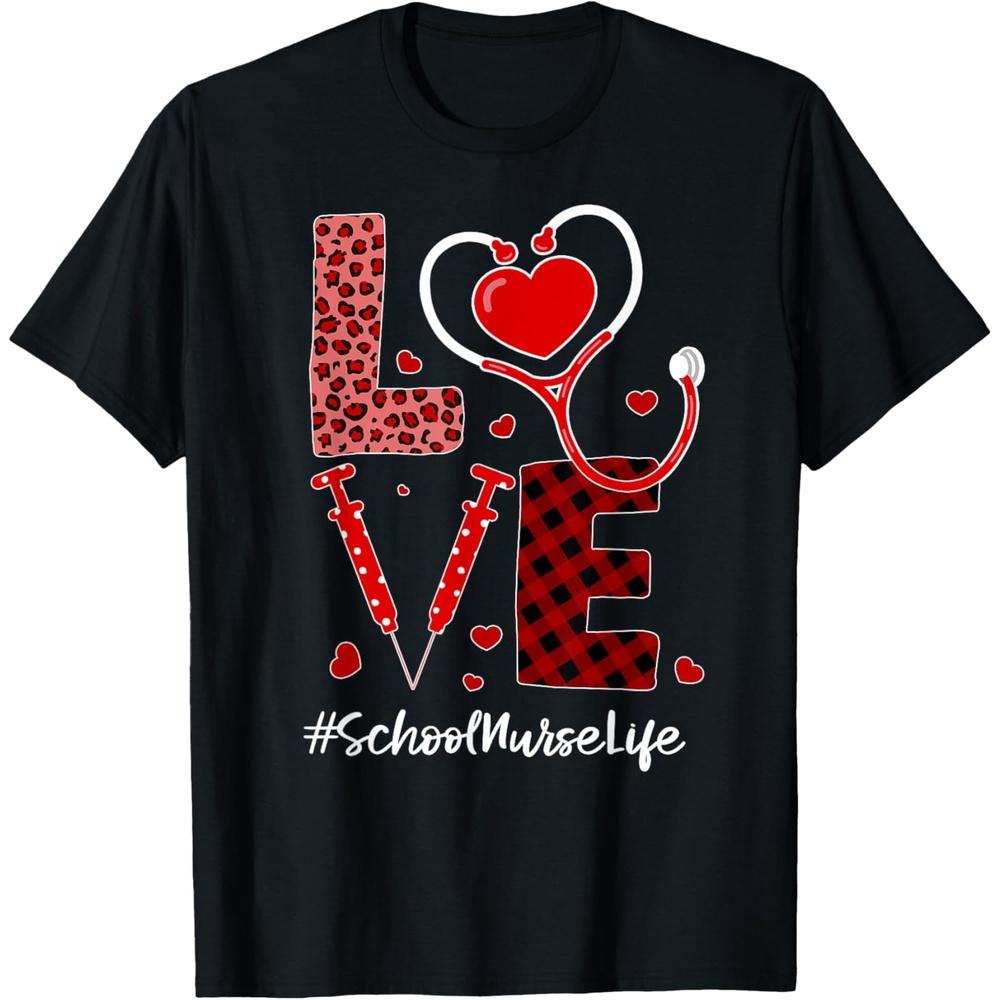 Tu Love Stethoscope Heart School Nurse Valentines Day T-Shirt L чёрный