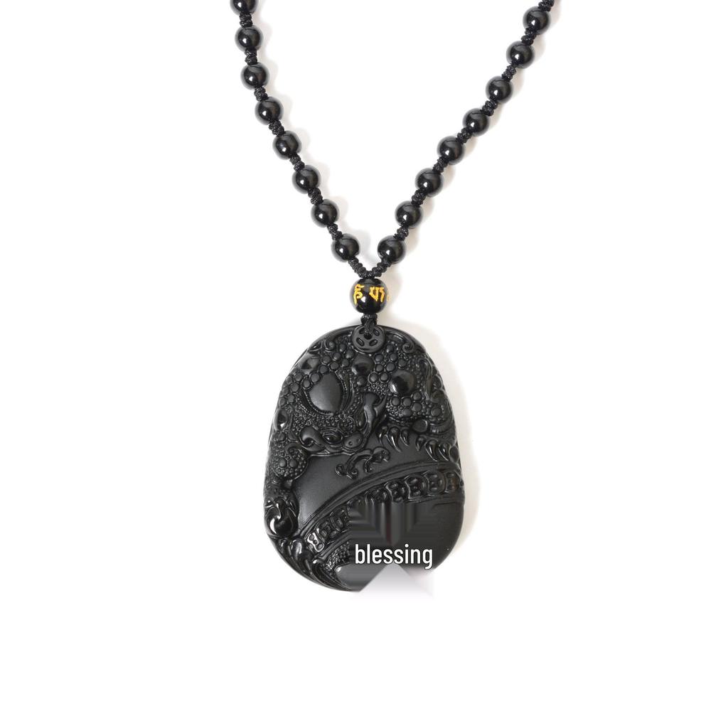 Natural Obsidian Tripod Golden Cicada Money Toad Pixiu Pendant Necklace