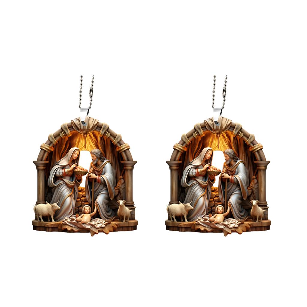 Set Of 2 Nativity Scene Pendant Acrylic Hanging Ornamentation 0.4cm Thickness For Living Room Bedroom Decoration